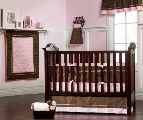 LIL KIDS Serenity Girls Pink/ Brown 4 Piece Crib Bedding Set By Kids