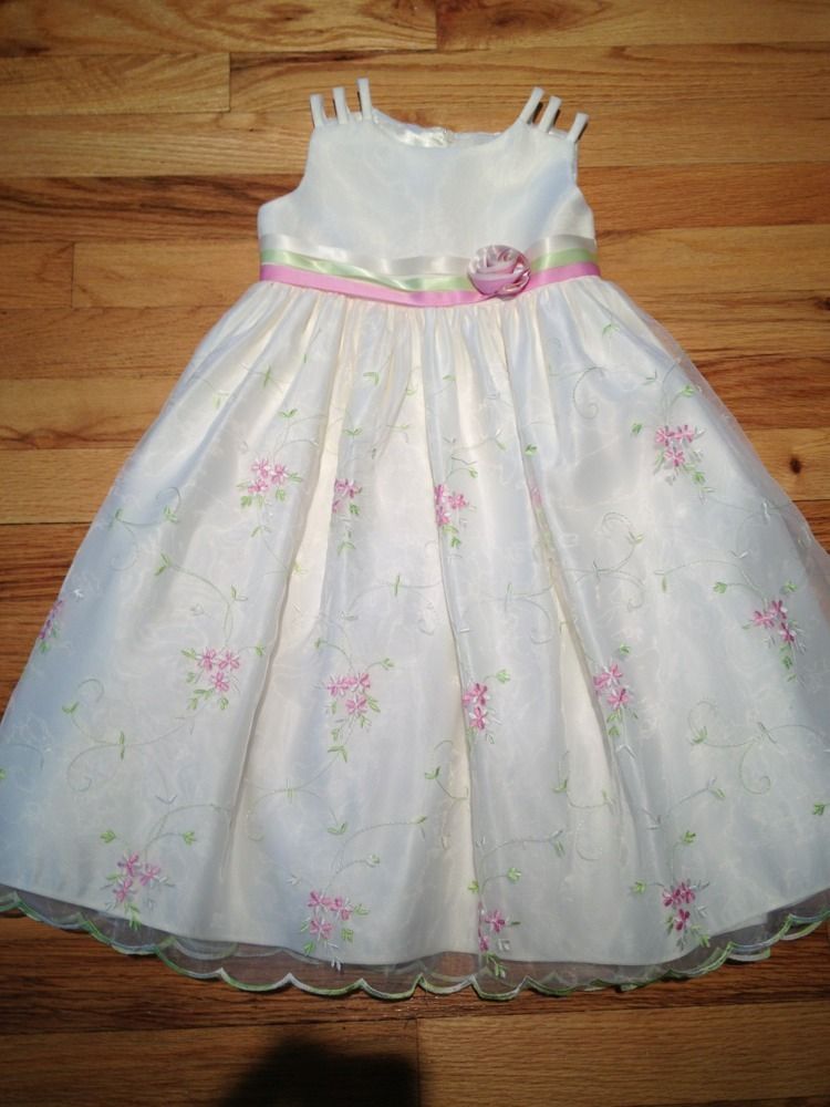 Cinderella Dress Easter Cream Ivory Flowers Ribbon Sz 4T 4 Wedding