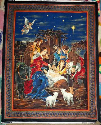 VIP Christmas Nativity Scene Church Banner Wallhanging OOP Fabric