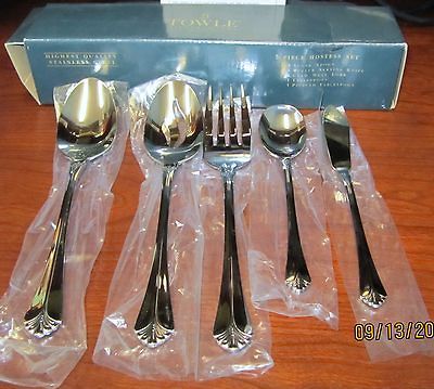 TOWLE SANTA BARBARA 18/8 STAINLESS FIVE PIECE SERVING SET