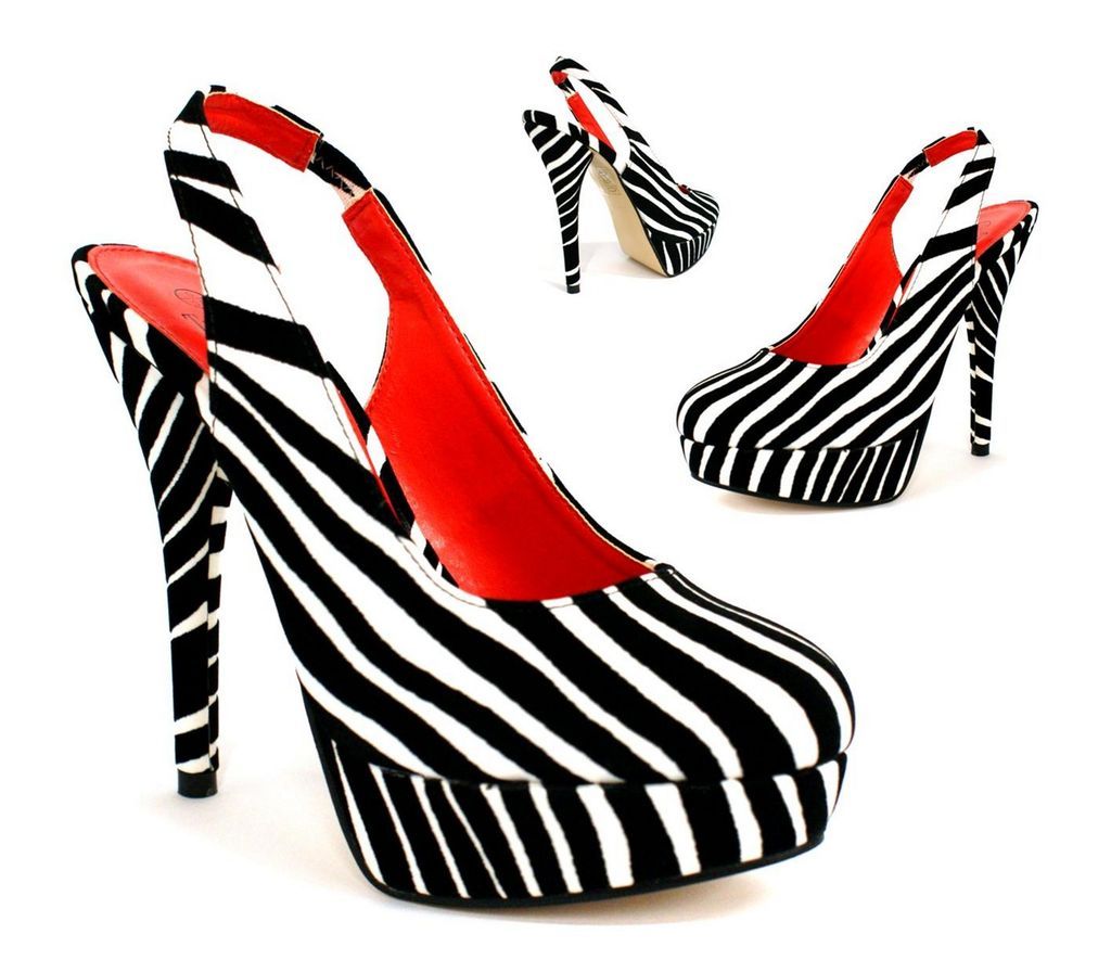 33W WOMENS LADIES HIGH HEEL ZEBRA PRINT CONCEALED PLATFORM PUMPS COURT