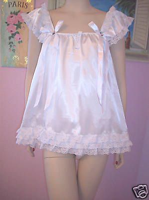 PRETTY BABYDOLL YELLOW SATIN SISSY DRESS AND PANTY* M