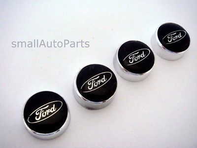 Ford Logo Black/Chrome License Plate Frame Screw Caps Bolt Covers