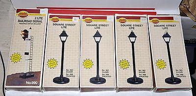 GAUGE LGB #990 RAILROAD SIGNAL + 4 CLEAR #982 OLD TIME GAS LIGHTS