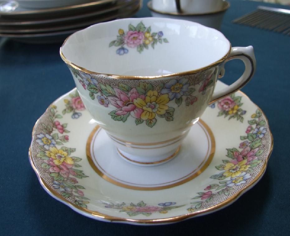 Colclough China CUP & SAUCER SET Mint PINK YELLOW BLUE FLORAL