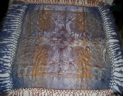 VTG TAJ MAHAL PIANO SCARF, SHAWL, TABLE CLOTH 30 X 32, GOLD, PURPLE