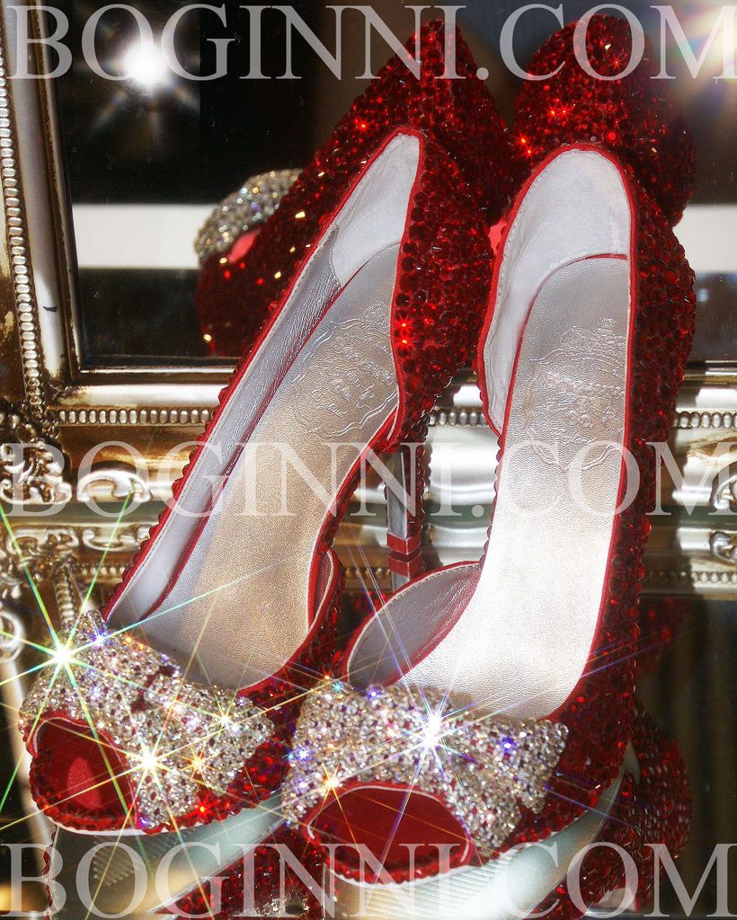 BOGINNI&CO SEXY DOROTHY RED CRYSTAL 3.5 MID HEEL PEEP TOE GLASS