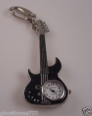 Guitar clip watch clock Black with a metalic green sparkle Geneva