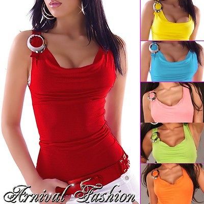 SLEEVELESS TOP 6 8 10 WOMENS CASUAL SHIRT CLUBBING DANCE WEAR S M