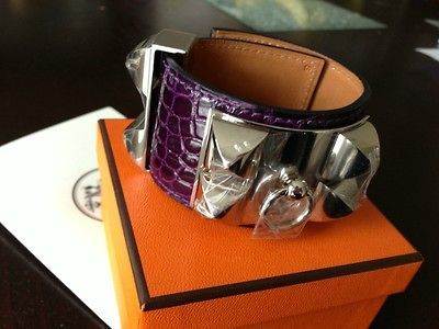 HERMES *AMETHYST* GATOR COLLIER DE CHIEN Size S