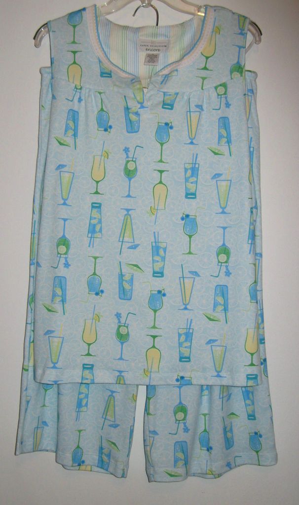 Summer Capri Pajamas Karen Neuburger Size M L Cocktail Drinks Novelty