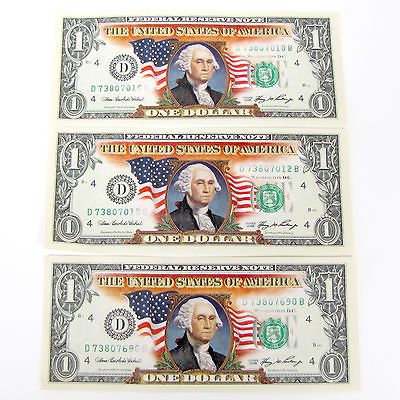 COLOR DOLLAR BILL $1 U.S. BANK NOTE COLLECTIBLE MINT IN BILL SLIPS