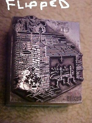 PRINTERS BLOCK ON STEEL VIN BURNING BRICK FIREPLACE 1 1/8 WIDE CAST