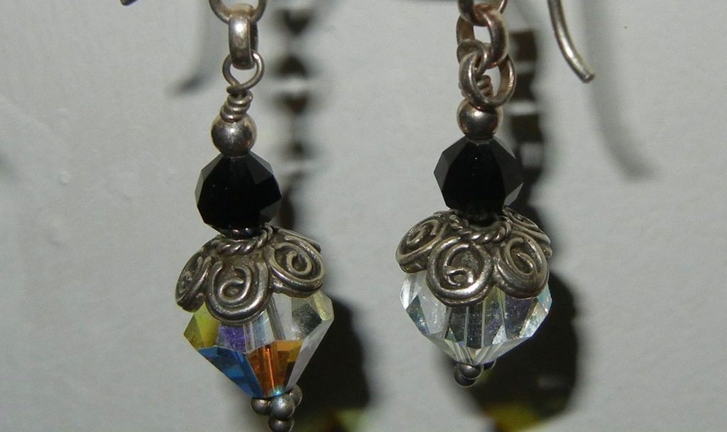 Banana Republic Earrings   Dangling Black Ball & Crystal w/ Ornate