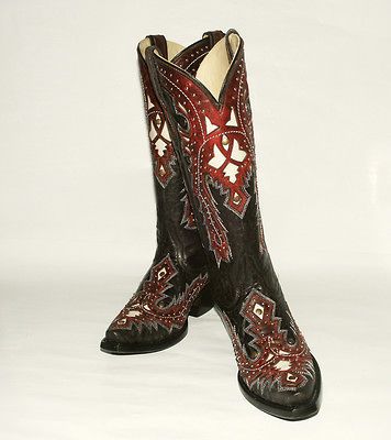 Corral Womens G1035 Black with Garnet Red Overlays + Studs Western