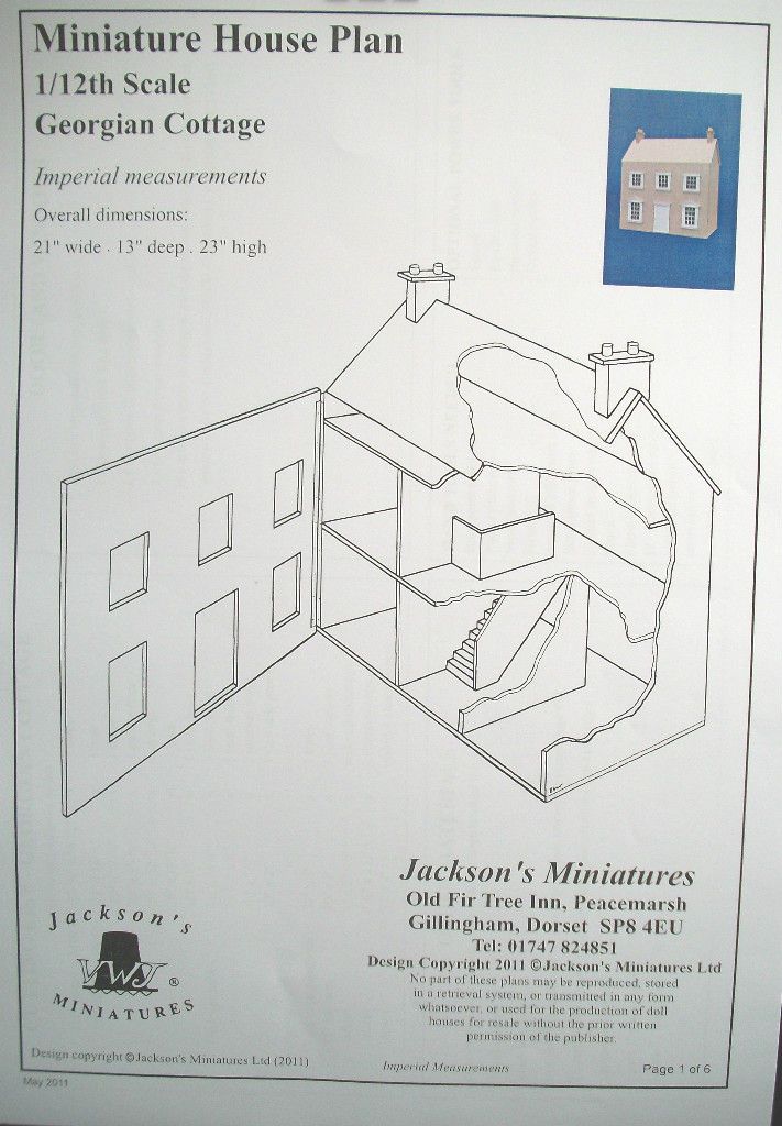 Dollhouse Plans Georgian Cottage front opening design 1/12 scale