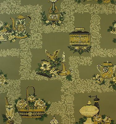 1960s Vintage Wallpaper Classic Olive Green Kitchen Design