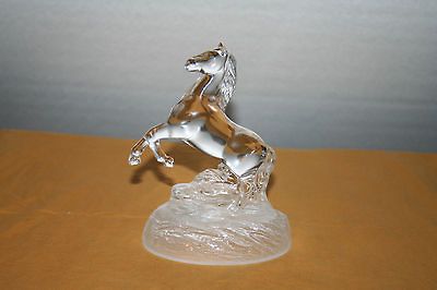 Cristal dArques clear lead crystal rearing horse on frosted stand