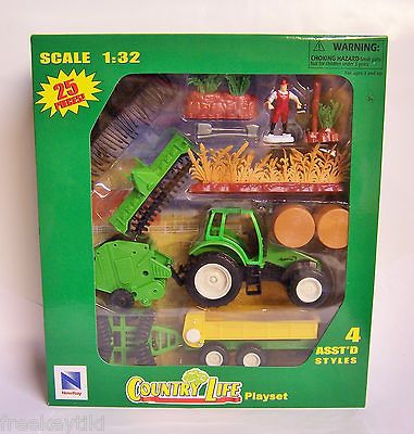 Life Plastic LARGE FARM PLAYSET Farmer Tractor Planter Crops Figurines