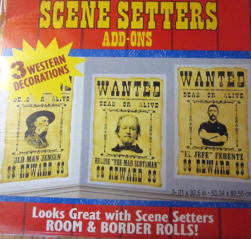 COWBOY WESTERN WANTED POSTERS SCENE SETTER DECORATIONS