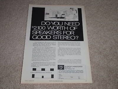 Klipsch Klipschorn,Cornwall Ad, 1969, Article, Rare Ad