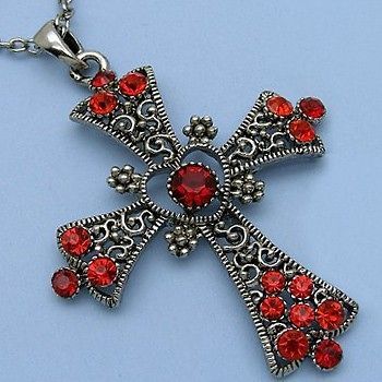 New Antique Style Red Cross Rhinestone Crystal Necklace