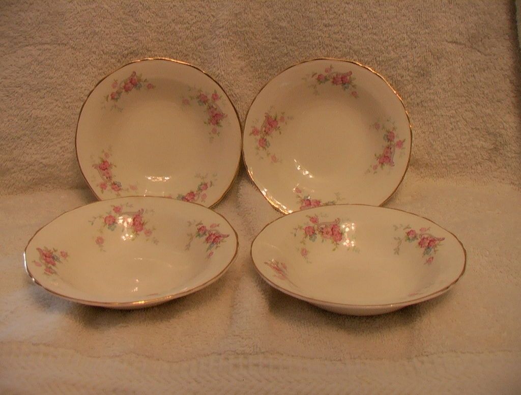 Crown Potteries Co. Fruit Dishes Bowls Gold Made in USA Pink Floral