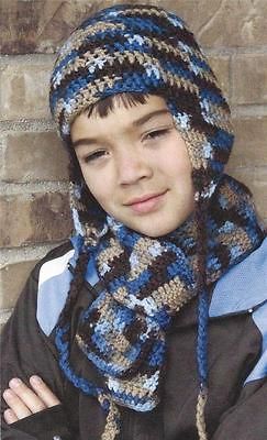 29C CROCHET PATTERN FOR Childs Earflap Hat Cap & Scarf Set EASY