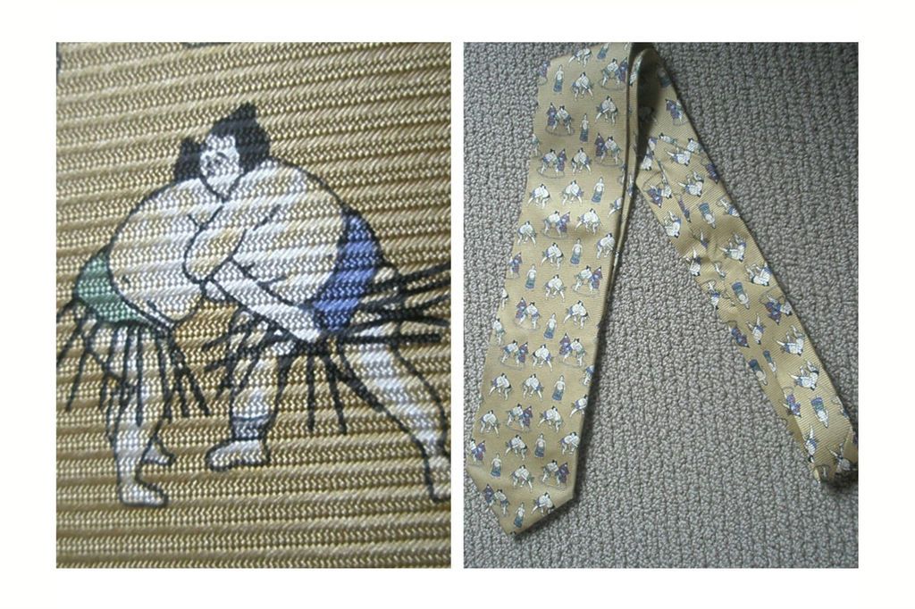 SUMO WRESTLERS WRESTLING SILK FABRIC NECKTIE (COSMOS MADE IN JAPAN