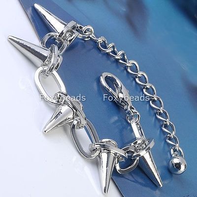 Cool Punk Spike Link Bracelet Cuff Silver Tone Bangle Cone Rock Metal