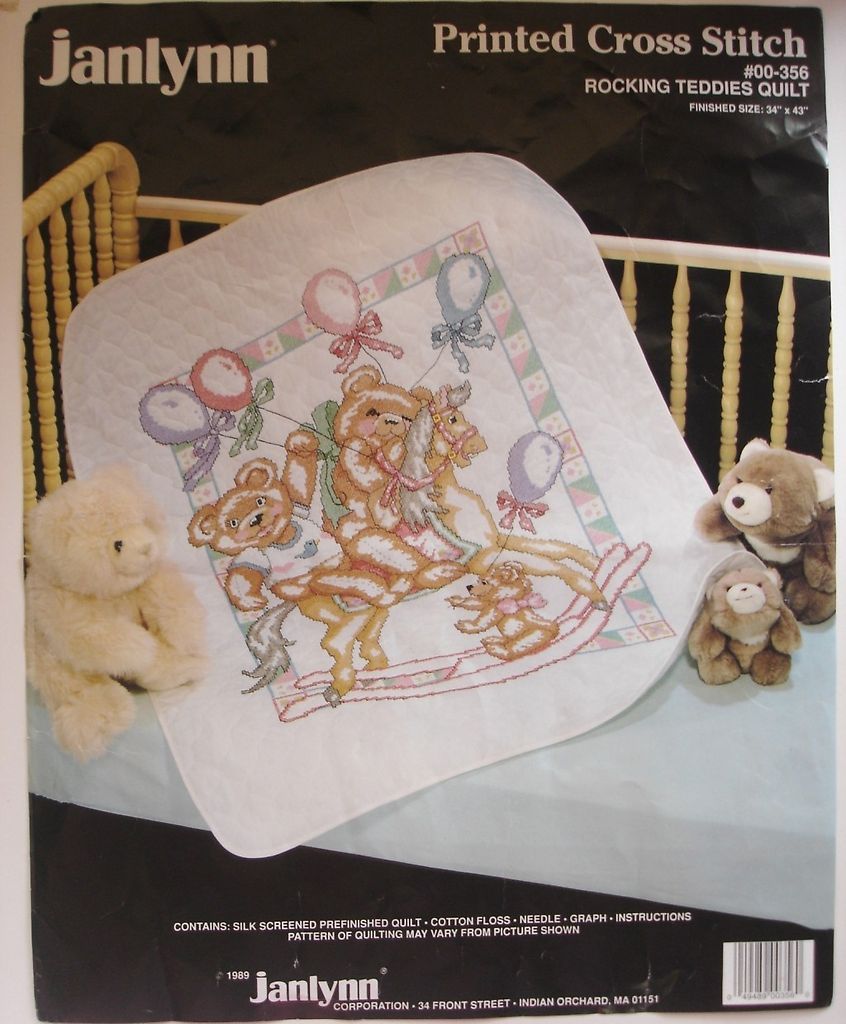 Janlynn Stamped Cross Stitch Kit Rocking Teddies Prefinished Baby