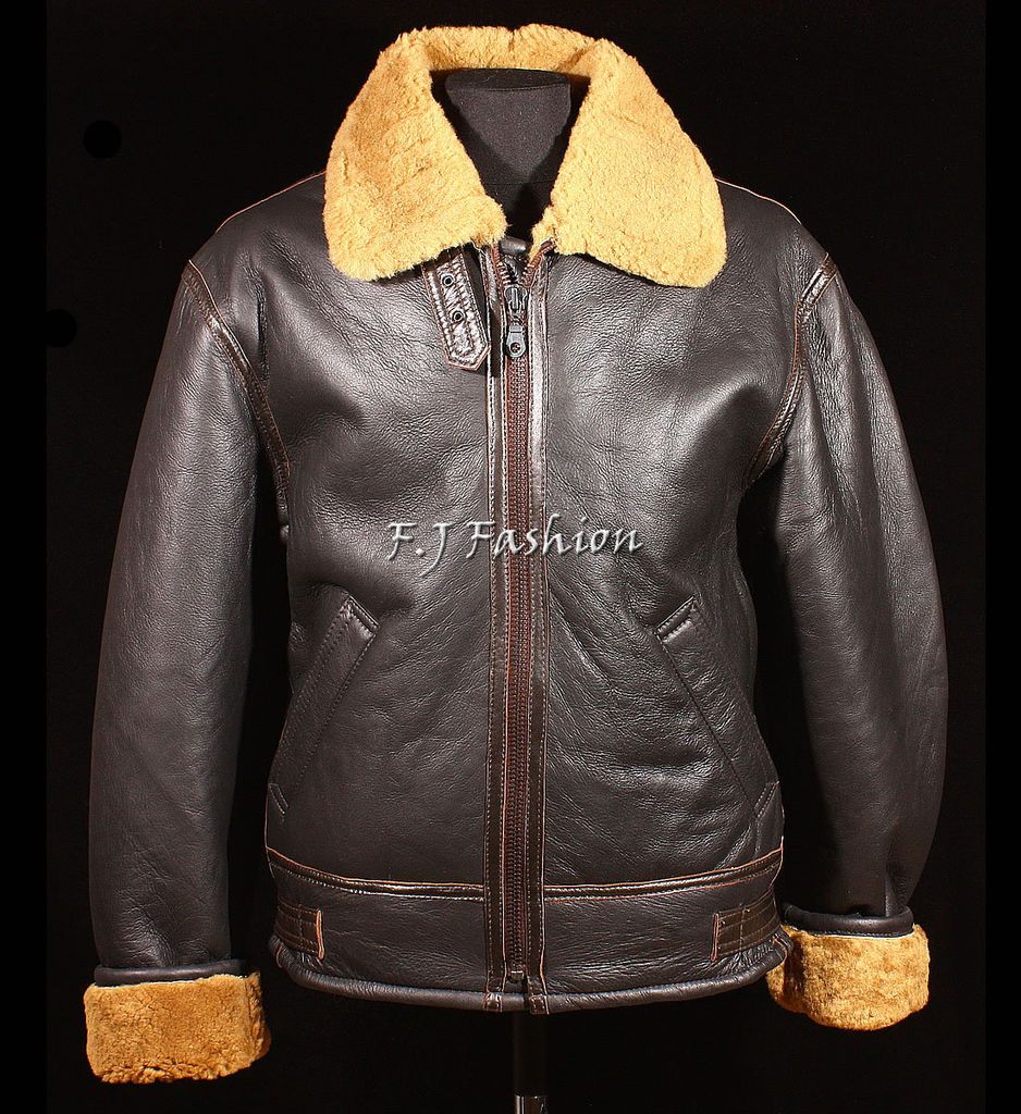 Mens B3 Brown Ginger RAF WW2 Real Shearling Sheepskin Bomber Leather