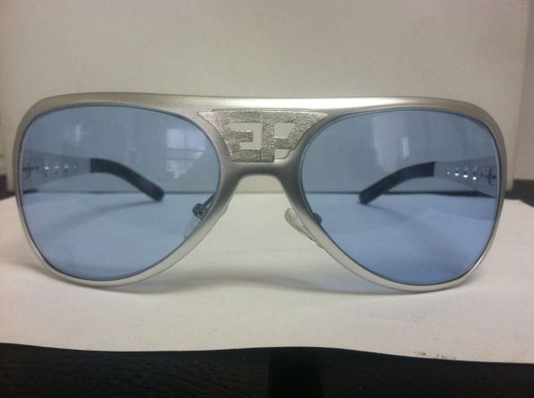 METAL SUNGLASSES SILVER CUSTOM BLUE LENSES TRADE MARK EP Aluminum