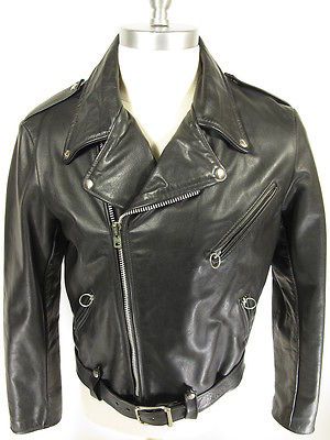 NOS DEADSTOCK BROOKS Leather POLICE MOTORCYCLE RIDER Black Jacket MEN