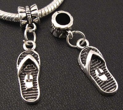 SILVER DANGLE FLIP FLOPS SANDALS EUROPEAN CHARM