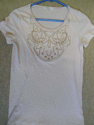 CREW Small Pale Pink Jeweled Collar Cotton T shirt