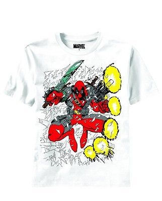 MARVEL DEADPOOL FIVE SHOTS MENS WHITE T SHIRT