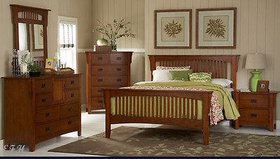 NEW 4PC DANVILLE MISSION WARM OAK FINISH WOOD QUEEN or KING BEDROOM