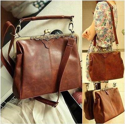 Womens Retro Vintage Ladies Kisslock Shoulder Purse Handbag Totes Bag