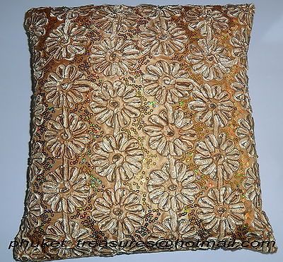 THAI SILK THROW CUSHION COVER PILLOW SET/cream flower design with