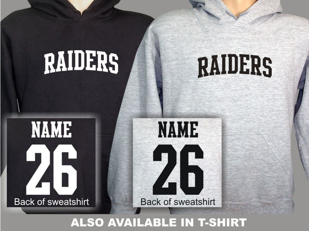 Raiders Hooded Sweatshirt, Hoodie Personalized Custom Name & Number