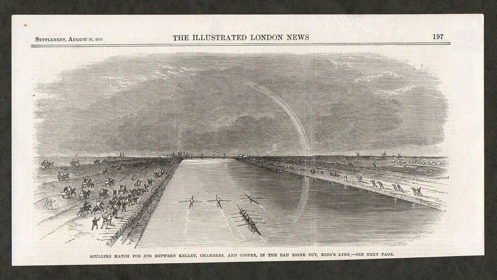 1865 Antique Print of Rowing Sculling Single Scull Boat Race