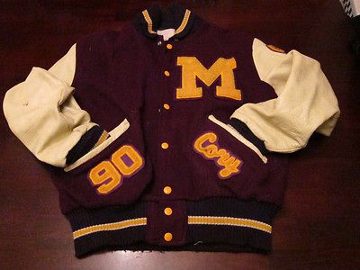 Vtg 90s Tennis Jackrabbits DeLong Wool Leather Letterman Varsity Coat