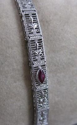 ANTIQUE OLD MINE EURO CUT DIAMOND RUBY 14K WHITE GOLD FILIGREE