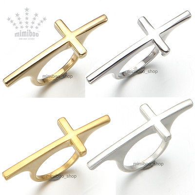 Shiny Polished or Matt Tone Plated Sideways Horizontal Cross Ring 6.5