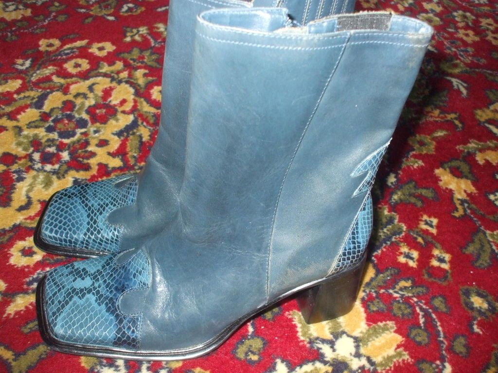 DIBA DRK TEAL LADIES BOOTS W SNAKESKIN DETAIL W ZIP W STRETCH SQ TOE