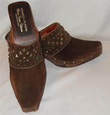 DONALD J. PILNER BROWN SUEDE SHOES HEELS MULES CLOGS SZ   9M W/STUDS