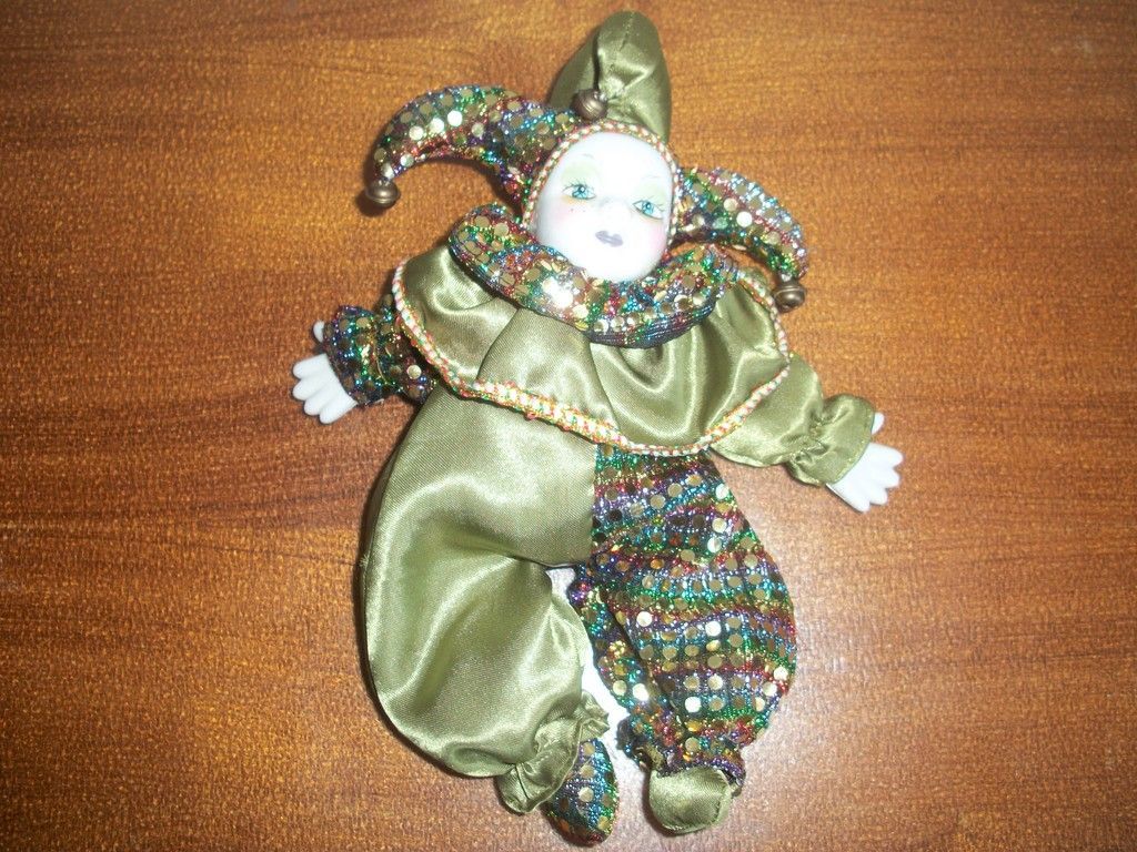 Baby Jester Doll Porcelain Mardi Gra Collectible Decor Sequined Figure