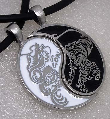 Dragon/Tiger Japanese Split Yin Yang Silver Pewter Pendant Best