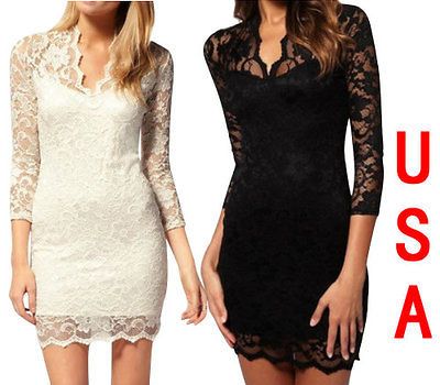 New Womens Vintage Style Scalloped Neck Slim Sexy Retro Lace US Seller